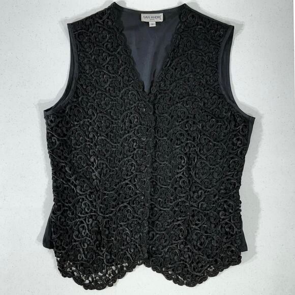 San Andre 1993 Womens Black Lace Front Button Up Vest Size 10 (Medium) Vintage - Picture 6 of 11